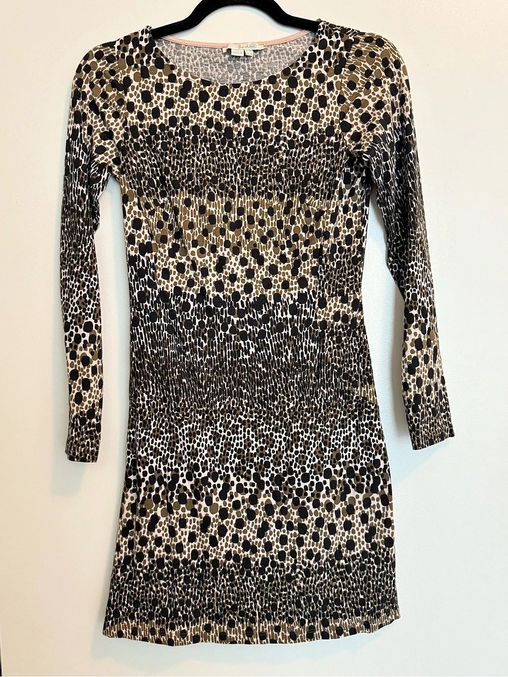 Boden Mia Jersey Dress Animal Print Mini Black & Brown Size 2